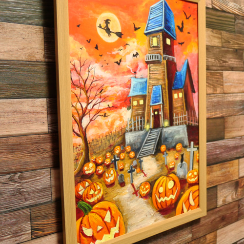 【油彩画】　「ハロウィンリース」　Ｆ3 号　油絵 油絵 油彩 油彩画 絵 絵画 絵【ハロウィン】 - メルカリ