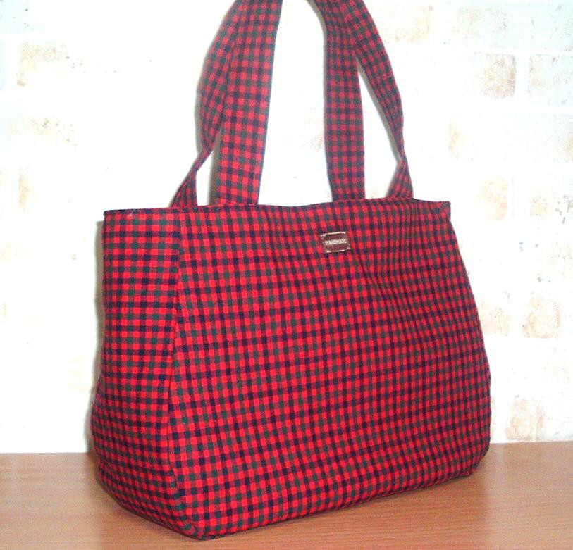 【美品】ファミリア　チェック　トートバッグ小　緑