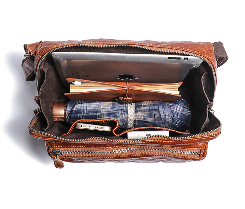 手作り大容量植物タンニン鞣し牛革のメッセンジャーバッグ