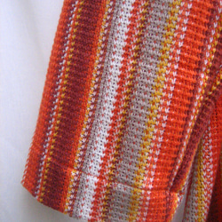 編み目の綺麗な綿ニット・ストライプ・衿付きチュニック・レッド 4枚目の画像