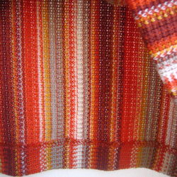 編み目の綺麗な綿ニット・ストライプ・衿付きチュニック・レッド 5枚目の画像