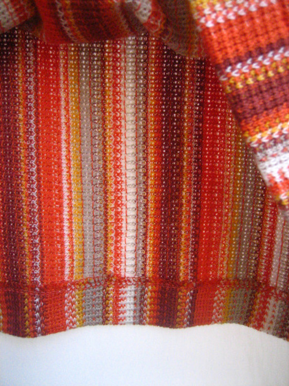 編み目の綺麗な綿ニット・ストライプ・衿付きチュニック・レッド 5枚目の画像