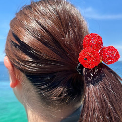 水引“Mizuhiki”製作　球形髮飾　帶鈴　日式　紅色的 第9張的照片