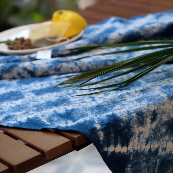 藍染紮染草木染桌布 indigo藍餐墊雙面隔熱墊餐巾拍照道具 第10張的照片
