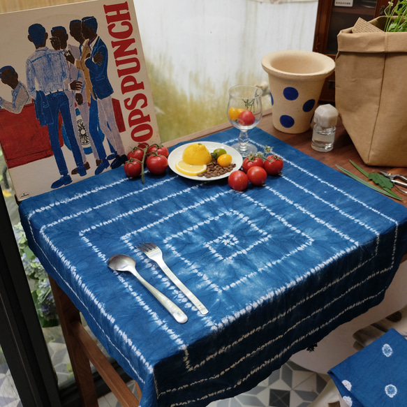 藍染紮染草木染桌布 indigo藍餐墊雙面隔熱墊餐巾拍照道具 第1張的照片