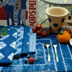 藍染紮染草木染桌布 indigo藍餐墊雙面隔熱墊餐巾拍照道具 第5張的照片