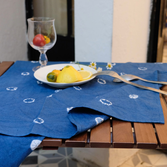 藍染紮染草木染桌布 indigo藍 餐墊雙面隔熱墊餐巾拍照道具小桌布 第11張的照片