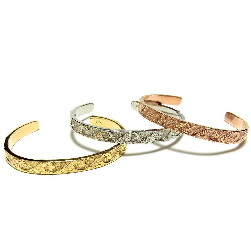 ハワイアンジュエリー バングル スクロール ブレスレット プルメリア サージカル ステンレス インスタ