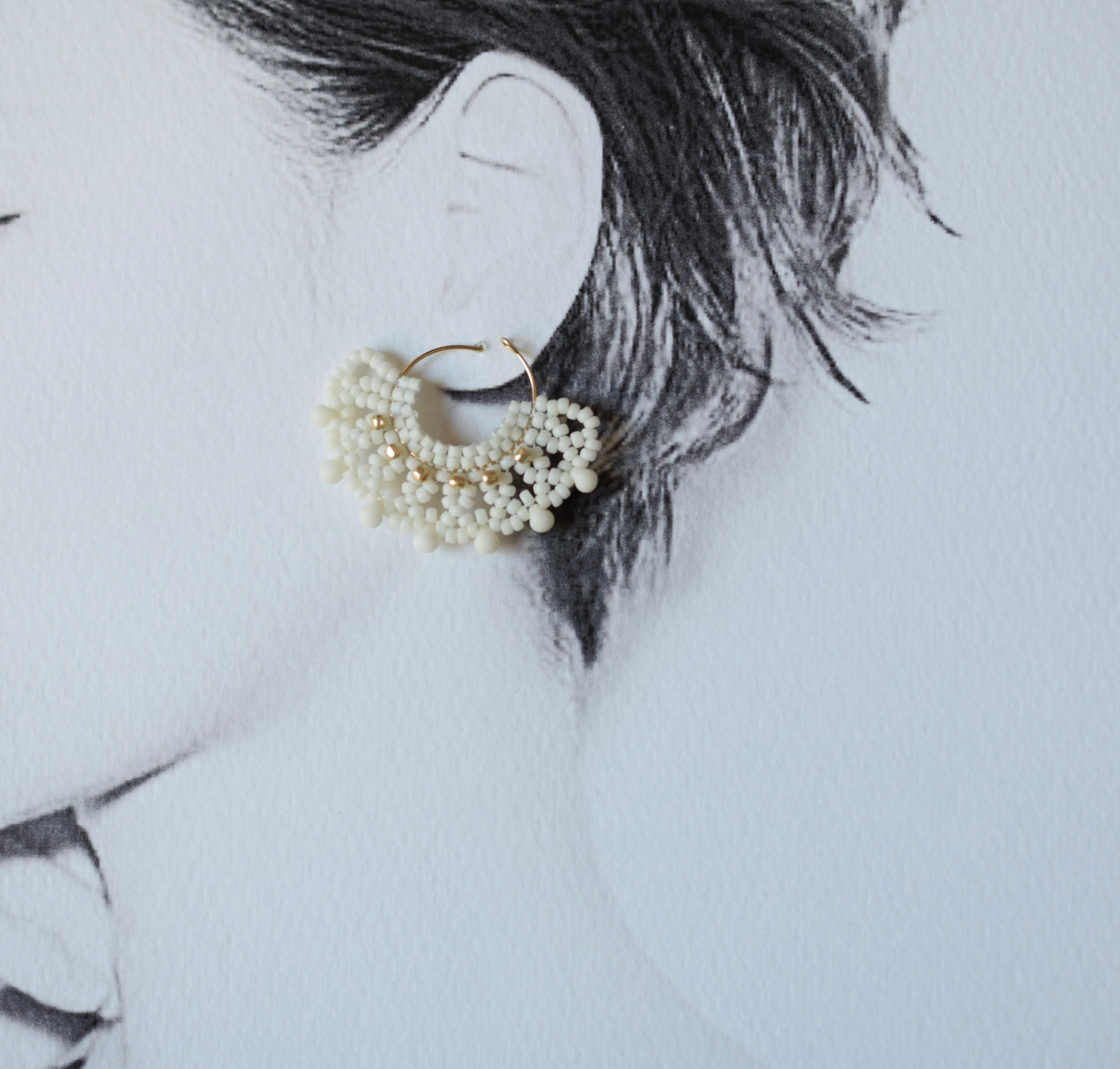 lace -S- ホワイト/ レース編み 14kgf イヤリング可 大人上品 白