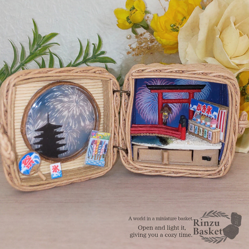 ミニチュア クラフトバンドのかご 和風 置物 LEDライト付き その他置物