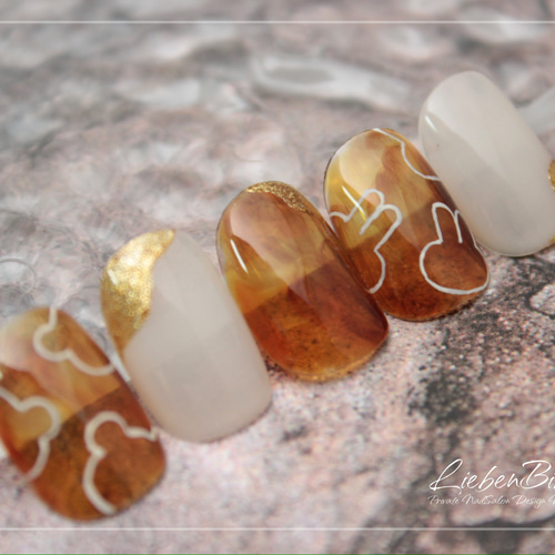 うさぎさんとくまさんのべっこうネイル ネイルチップ（つけ爪  