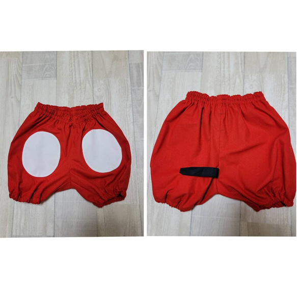 80〜130size 赤 白 かぼちゃパンツ ズボン しっぽ付き 子供服 menma 