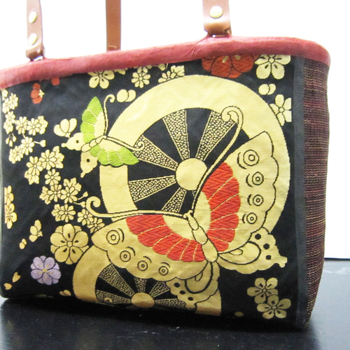 一貫張り(一閑張り)かごバッグ 花 葡萄 蝶