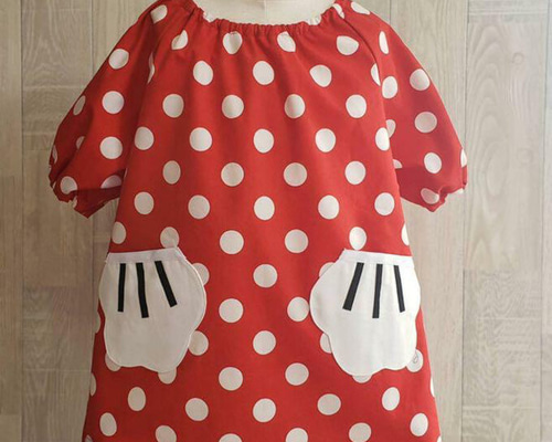 半袖スモックベージュ×トリコロール水玉サイズ110