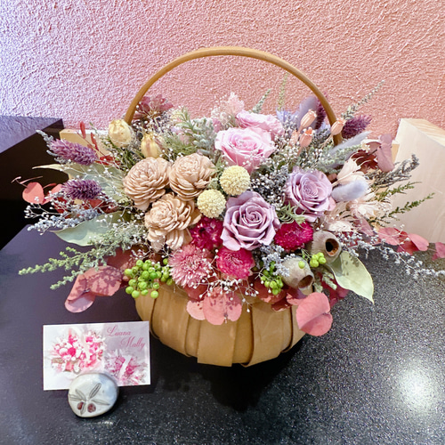 豪華 両面楽しめる 花籠︎✽表 ピンク・パープル系 裏 くすみ系 大人