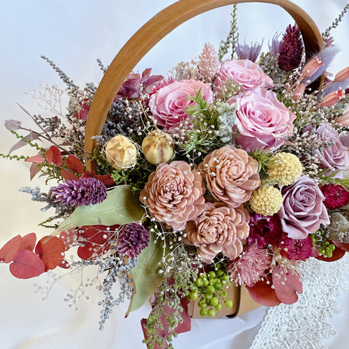 花籠 ( ピンク ) 1個 豪華 両面楽しめる 花籠︎✽表 ピンク・パープル系 裏 くすみ系 大人