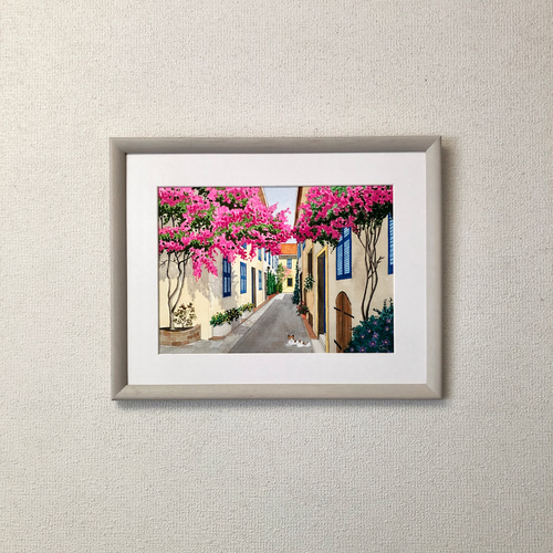 アクリル画　原画　「花の咲く路地10」額縁付　SMサイズ 花の咲く路地10」アクリル画 原画 風景画 額縁付 SMサイズ 絵画
