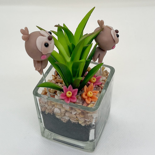 1500円 ナマケモノ 癒しの多肉ポット スクエア ミニチュア 樹脂粘土