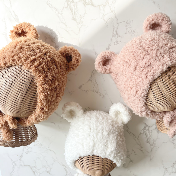 【ハンドメイド】くまさんボンネット くまさんボンネット くま くまみみ ボンネット帽子 ベビー