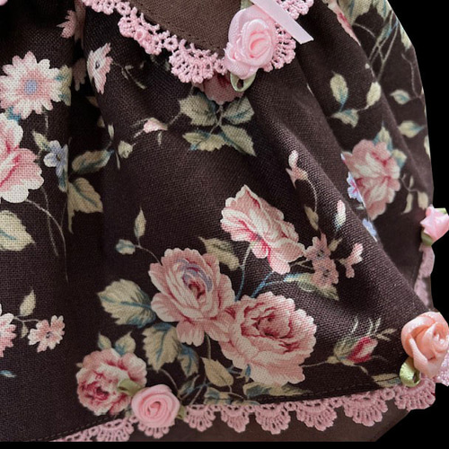 ♥️アンティークローズ柄Cotton♥️スモックフレアワンピース犬服ハンドメイド アンティーク調のローズ柄ワンピース ペット服・アクセサリー