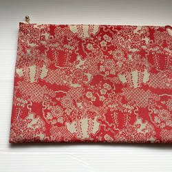 金襴　2色　ポーチ  25 ㌢　赤とピンク　雪輪紋　花柄　数寄屋袋　バッグインバッグ　和柄　311 3枚目の画像