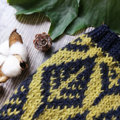 星と月の夜〜森模様の編み込みスヌード スヌード 手編み工房みあき