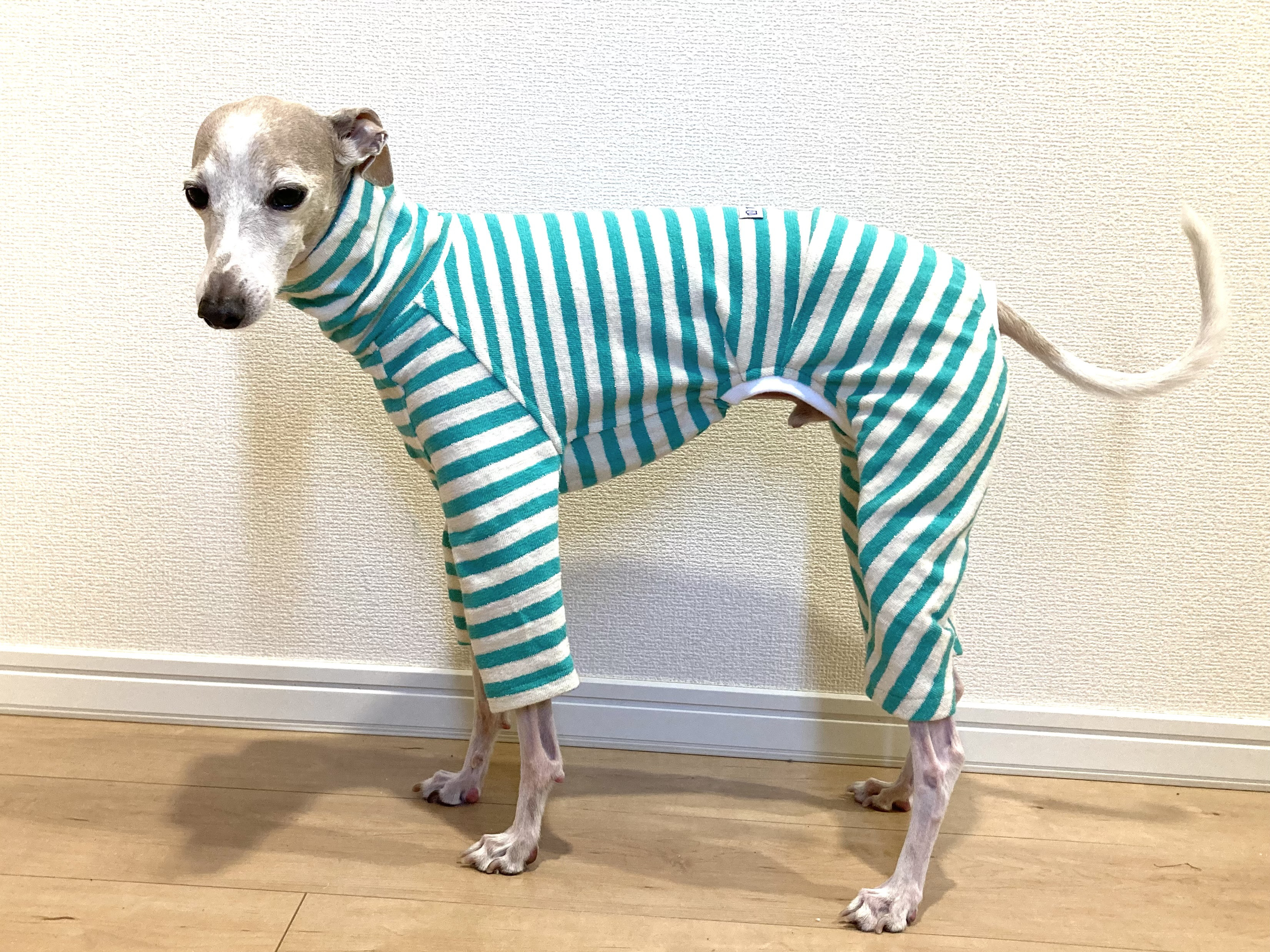 イタグレ服ハンドメイド 太ボーダーロンパース