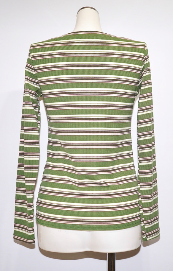 Multi Color Border Rib L/S Tops light green 長袖Tシャツ 緑 カジュアル 7枚目の画像