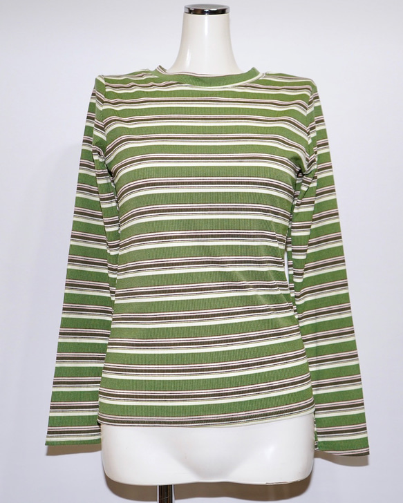 Multi Color Border Rib L/S Tops light green 長袖Tシャツ 緑 カジュアル 9枚目の画像