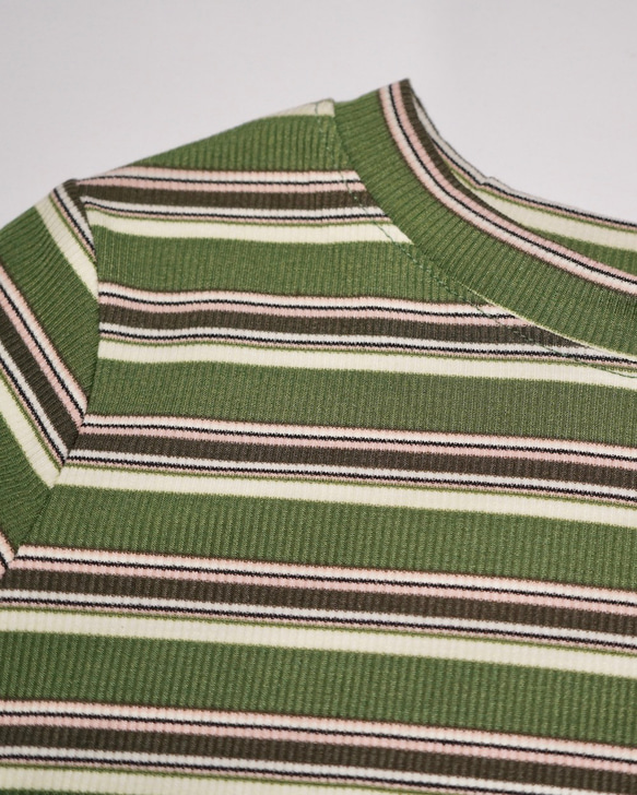 Multi Color Border Rib L/S Tops light green 長袖Tシャツ 緑 カジュアル 6枚目の画像