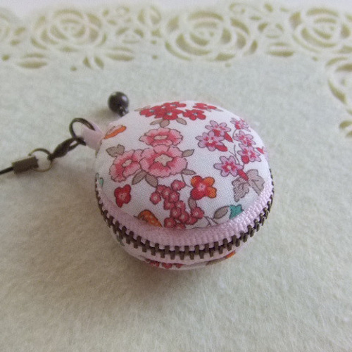 花*マカロンコインケース4cm(マカロンポーチ)ストラップ付 小銭入れ  