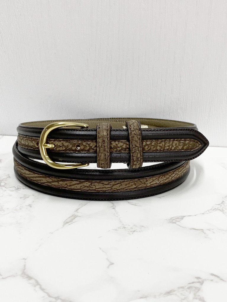 日本製　シャーク　牛革　上質　ベルト２７mm幅　コンビネーション　フリーサイズ　真鍮バックル　エキゾチックレザー