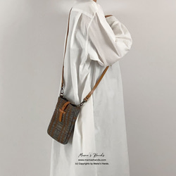 時尚義大利製造格倫格紋秋季棕色斜背包真皮智慧型手機保護套手拿包 第10張的照片