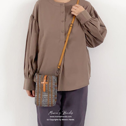 時尚義大利製造格倫格紋秋季棕色斜背包真皮智慧型手機保護套手拿包 第7張的照片