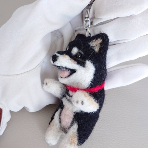 柴犬 羊毛 羊毛フェルト ハンドメイド 黒柴 キーホルダー 羊毛