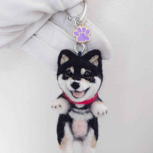柴犬 羊毛 羊毛フェルト ハンドメイド 黒柴 キーホルダー 羊毛