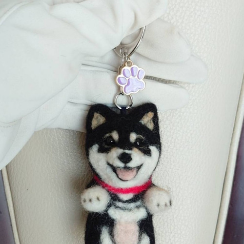 柴犬 羊毛 羊毛フェルト ハンドメイド 黒柴 キーホルダー 羊毛