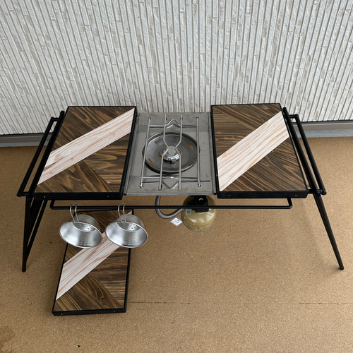 フラットバーナ－テーブルアイアンigtテーブル 木目ジャコビーン色 フラットバーナ－テーブルアイアンigtテーブル 木目ホワイト