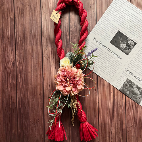 No.78 ロングカラーしめ縄リース2024 ハンドメイドお正月飾り玄関  