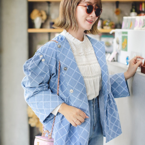 20％OFF】パールデニムジャケット（ライトブルー/インディゴ