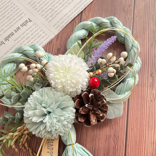 ハンドメイド　リースしめ縄お正月飾り No.24 わらしめ縄リーススワッグ2024 ハンドメイドお正月飾り