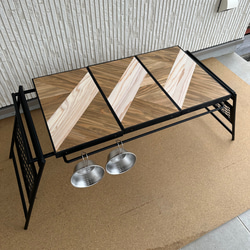 フラットバーナ－テーブルアイアンigtテーブル 木目ホワイトラスティックパイン色 10枚目の画像
