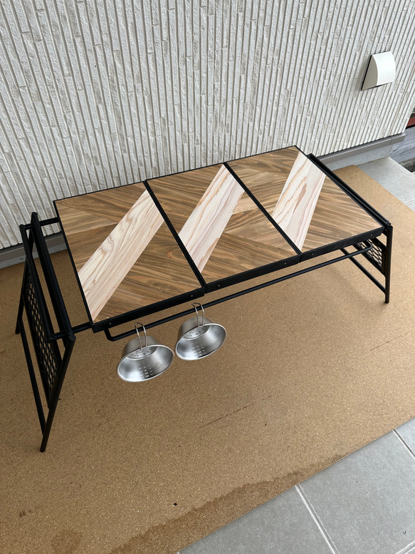 フラットバーナ－テーブルアイアンigtテーブル 木目ホワイトラスティックパイン色 10枚目の画像