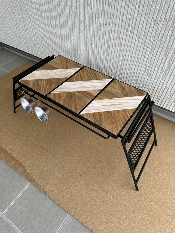 フラットバーナ－テーブルアイアンigtテーブル 木目ホワイトラスティックパイン色 11枚目の画像