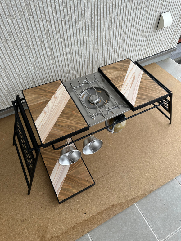 フラットバーナ－テーブルアイアンigtテーブル 木目ホワイトラスティックパイン色 1枚目の画像