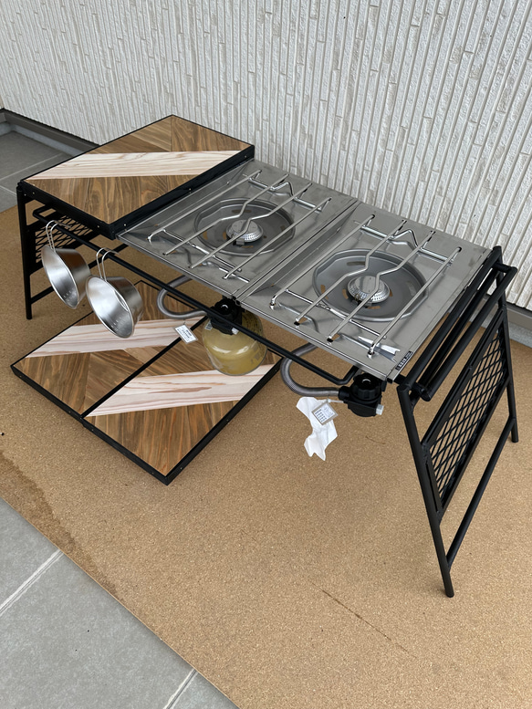 フラットバーナ－テーブルアイアンigtテーブル 木目ホワイトラスティックパイン色 5枚目の画像