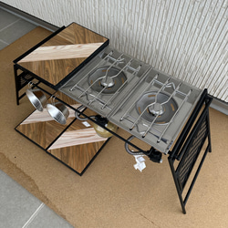 フラットバーナ－テーブルアイアンigtテーブル 木目ホワイトラスティックパイン色 2枚目の画像
