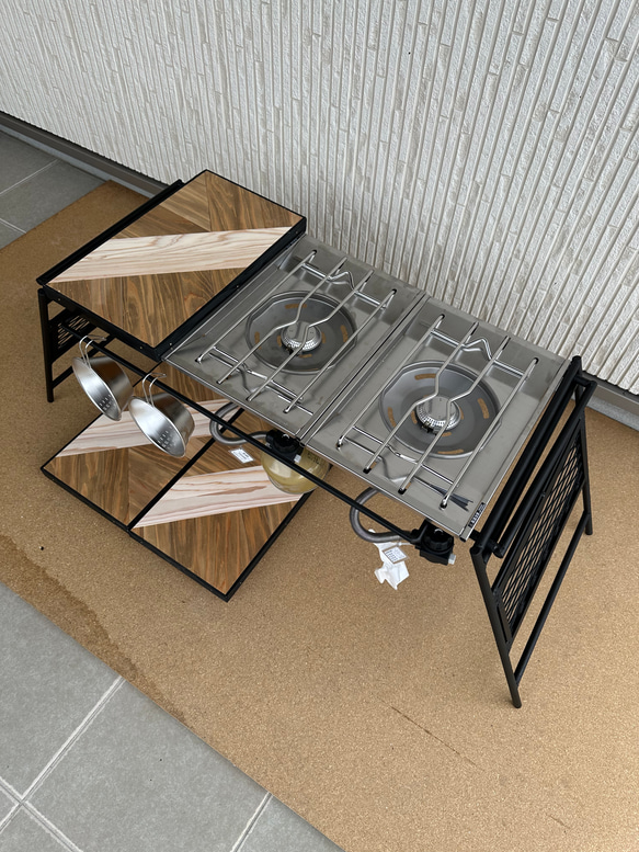 フラットバーナ－テーブルアイアンigtテーブル 木目ホワイトラスティックパイン色 2枚目の画像