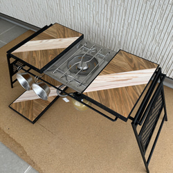 フラットバーナ－テーブルアイアンigtテーブル 木目ホワイトラスティックパイン色 6枚目の画像