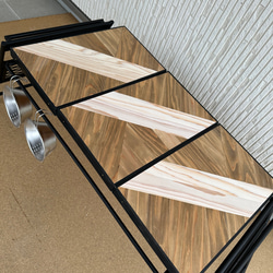 フラットバーナ－テーブルアイアンigtテーブル 木目ホワイトラスティックパイン色 8枚目の画像